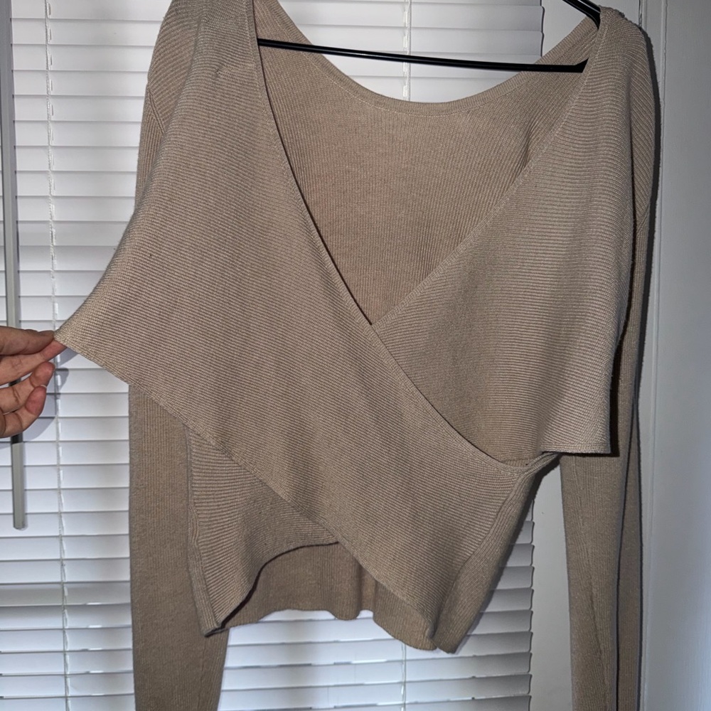 Pink Rose Taupe V-Neck Wrap Sweater